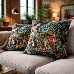 Coussins carrés en tapisserie Forêt tropicale noire | Coussins en tapisserie à motifs
