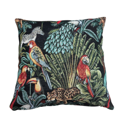 Coussins carrés en tapisserie Forêt tropicale noire | Coussins en tapisserie à motifs