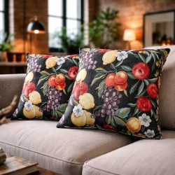 Zwarte Fruit Tapestry Bankkussens | Fruitpatroon Tapestry Kussens