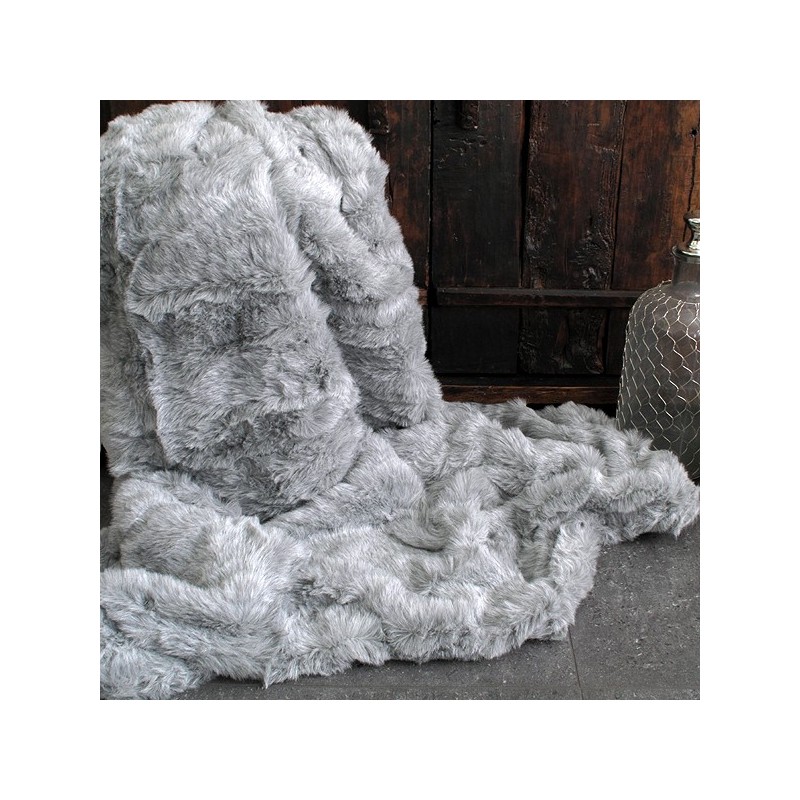 DÉSTOCKAGE ! Plaid en fausse fourrure Old Ash | Jeté de canapé en fausse fourrure gris clair