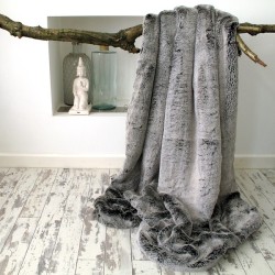 DÉSTOCKAGE ! Plaid en fausse fourrure Koala à base noire | Jeté de canapé en fausse fourrure grise