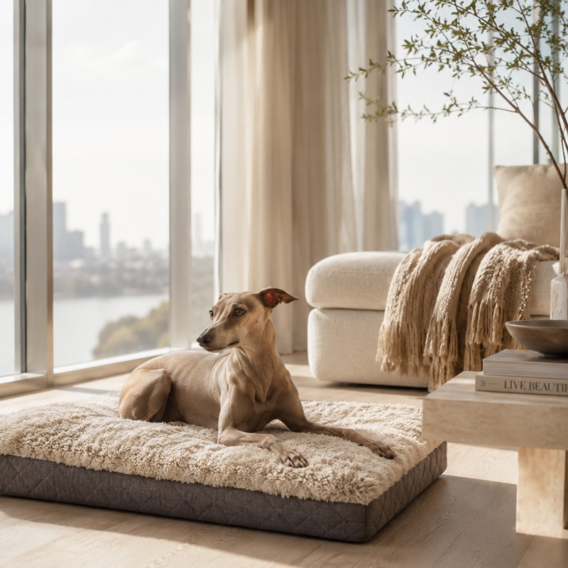 Grand lit pour animaux de compagnie en véritable peau de mouton. Lit orthopédique pour chien à poils longs Oyster