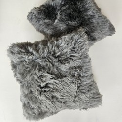 Pair Of Grey Long Haired Genuine Sheepskin Cushions 40cm