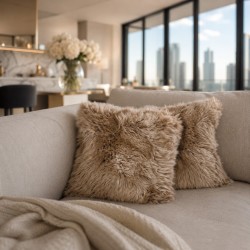 Pair Of Oyster Long Haired Genuine Sheepskin Cushions