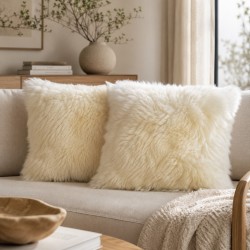 Two Genuine Sheepskin Ivory Cushions 40cm