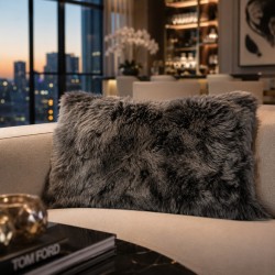 Two Genuine Sheepskin Rectangular Pillows Grey 30x50cm
