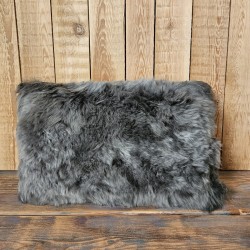 Due Cuscini Rettangolari in Vera Pelle di Pecora Grigi 30x50cm
