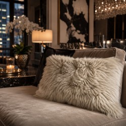 Pair Of Rectangular Cushions Genuine Sheepskin Oyster 30x50cm