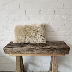 Pair Of Rectangular Cushions Genuine Sheepskin Oyster 30x50cm