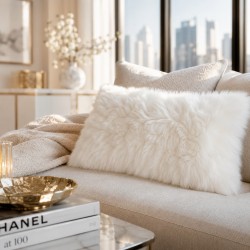Two Real Sheepskin Rectangular Cushions Cream 30x50cm