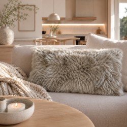 Pair Of Taupe Genuine Sheepskin Rectangular Pillows 30x50cm