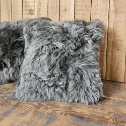 Two Large Grey Genuine Sheepskin Cushions 50cm