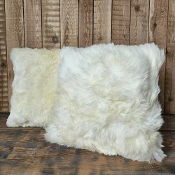 Pair Of Ivory Real Sheepskin Square Cushions 50cm