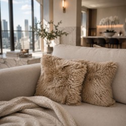 Pair Of Taupe Genuine Sheepskin Throw Pillows 50cm