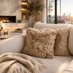 Paire de coussins décoratifs en véritable peau de mouton taupe, 50 cm