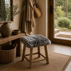 Genuine Sheepskin Seat Pads, Pair Of Long Haired Square Chair Pads 40cm Grey