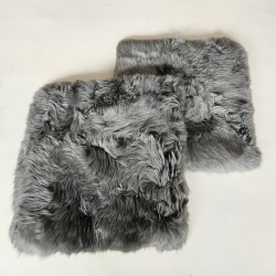 Genuine Sheepskin Seat Pads, Pair Of Long Haired Square Chair Pads 40cm Grey