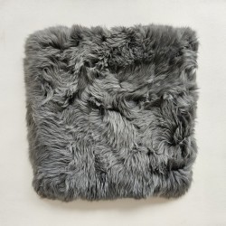 Paire de coussins de siège carrés en véritable peau de mouton à poils longs, 40 cm, gris