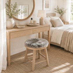Paire de coussins de siège ronds en véritable peau de mouton à poils longs gris, 37 cm de diamètre