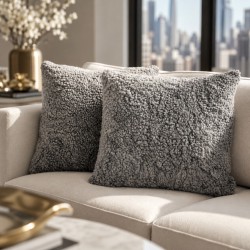 Pair Of Grey Short Haired Genuine Sheepskin Cushions 40cm