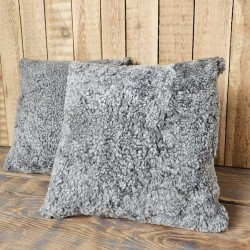 Pair Of Grey Short Haired Genuine Sheepskin Cushions 40cm