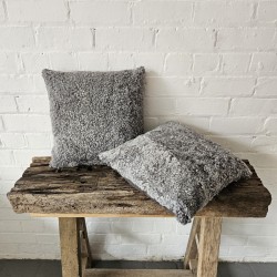 Pair Of Grey Short Haired Genuine Sheepskin Cushions 40cm