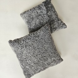 Pair Of Grey Short Haired Genuine Sheepskin Cushions 40cm