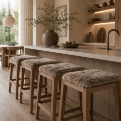 Paire de coussins de siège carrés en véritable peau de mouton à poils longs, 40 cm, couleur taupe