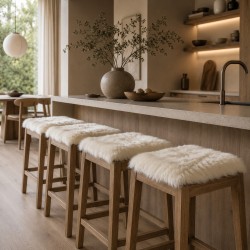 Ivory Long Haired Genuine Sheepskin Pair Square Seat Pads 40cm