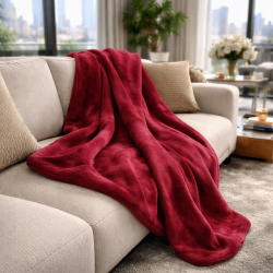 Wijnkleurige Fleece Plaid | Kastanjebruine Fleece Deken | Fleece Dekens |