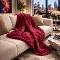 Wine Coloured Fleece Throw | Maroon Fleece Blanket | Fleece Blankets |