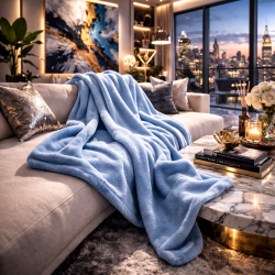 Sky Blue Fleece Throw | Light Blue Fleece Blanket | Fleece Blankets |