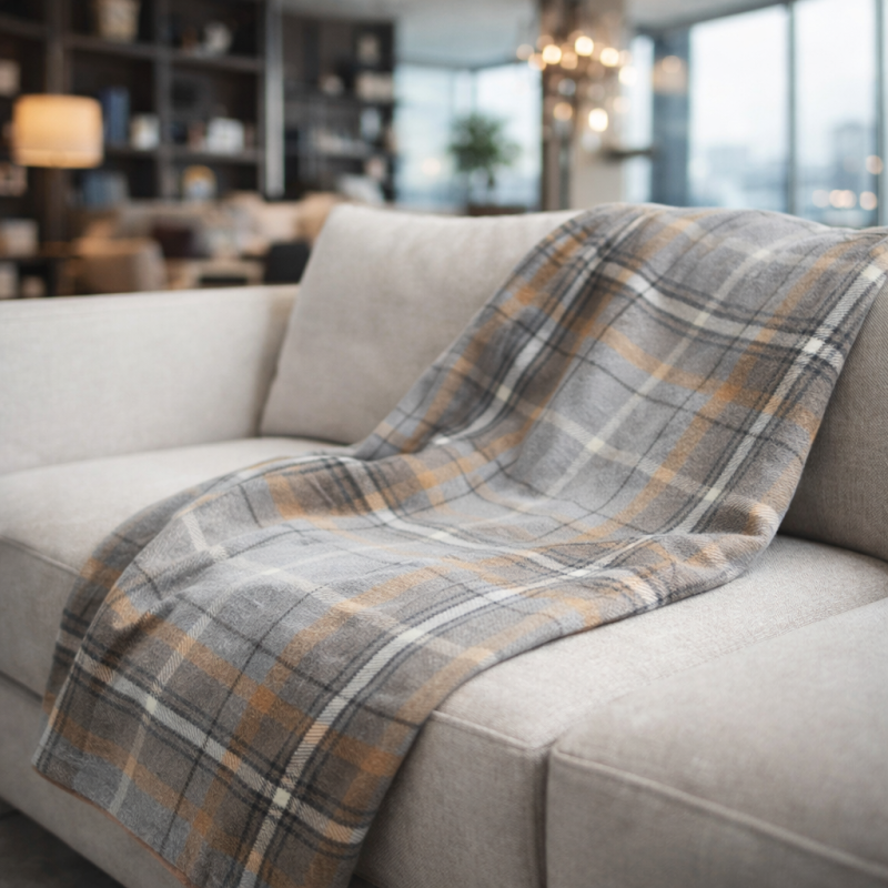 Plaid à carreaux gris | Couvertures à carreaux tartan | Plaid à carreaux gris