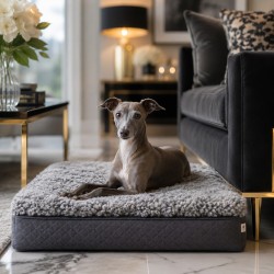 Large Real Sheepskin Pet Bed. Short Curly Haired Memory Foam Dog Bed - Grey