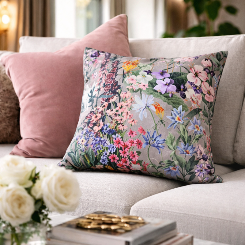Coussins réversibles en velours Rhapsody | Coussins réversibles en velours à motifs floraux