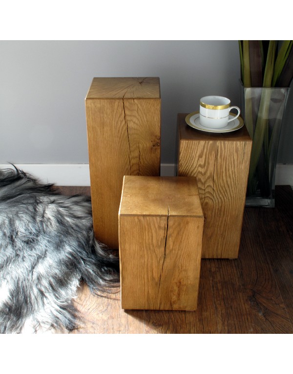 Oak Side Tables, Oak Lamp Table set of 3 Medium , faux-fur-throws