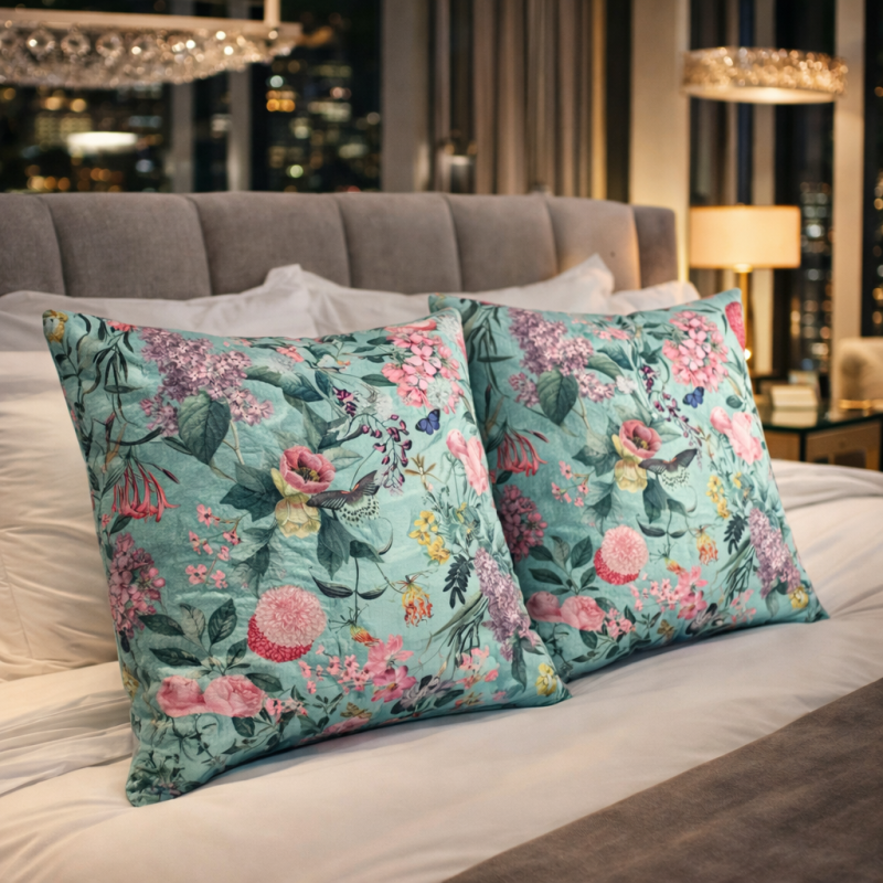 Tranquillity Luxe Fluwelen Kussens | Gedrukte Fluwelen Bloemenkussens |