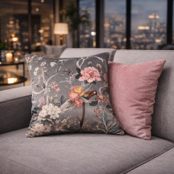 Coussins réversibles en velours style chinoiserie | Coussins orientaux en velours