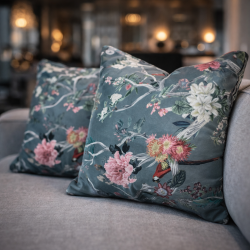 Chinoiserie Luxus Samtkissen | Orientalisch bedruckte Samtkissen
