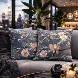 Coussins en velours de luxe style chinoiserie | Coussins en velours imprimé oriental