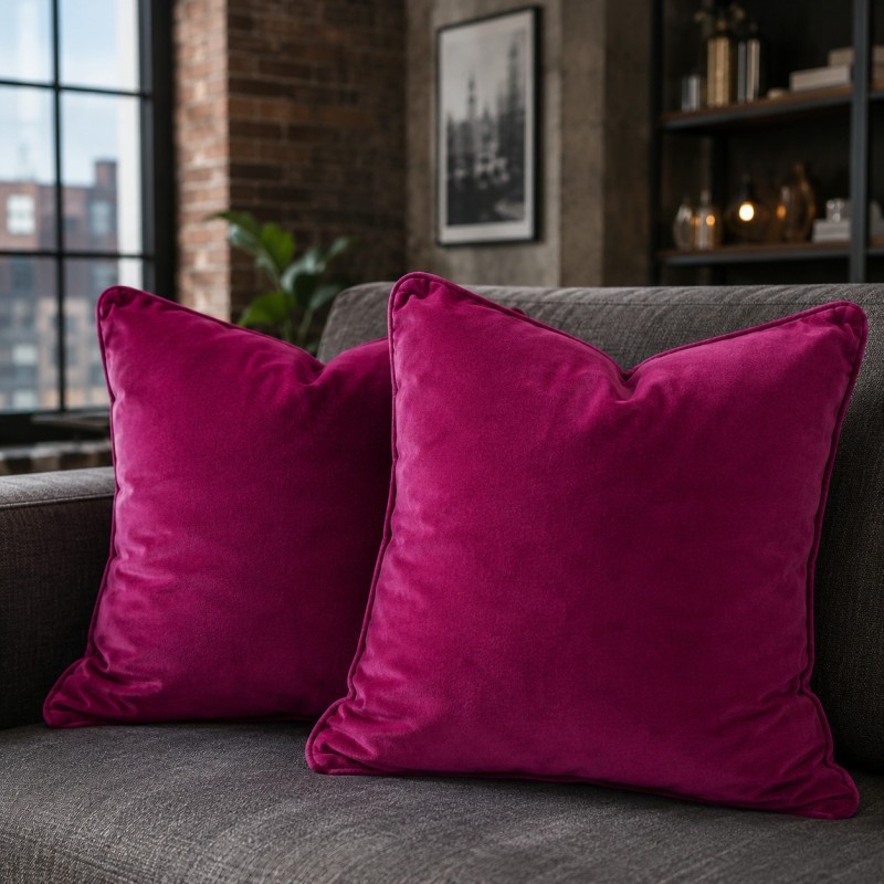 Bright Pink Velvet Scatter Cushions | Plain Pink Velvet Cushions