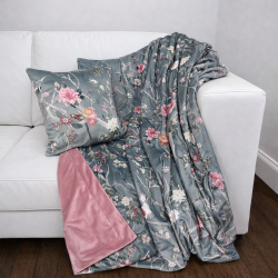 Plaid réversible en velours à motifs chinoiserie | Plaid de luxe en velours imprimé |
