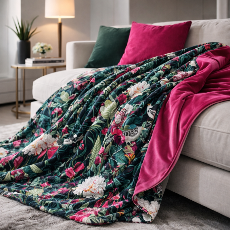 Coperta in Velluto Reversibile Patagonia | Lussuoso Runner da Letto in Velluto Stampato