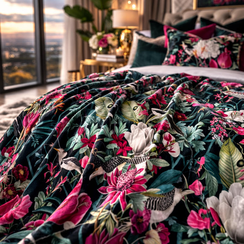 Double Sided Patagonia Velvet Throw | Luxury Printed Velvet Bed Runner