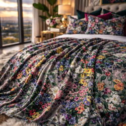 Jeté de lit double face en velours à motif floral - Rhapsody | Chemin de lit de luxe en velours
