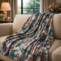 Jeté de lit double face en velours à motif floral - Rhapsody | Chemin de lit de luxe en velours