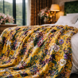 Plaid de luxe en velours pour la Saint-Jean | Grand plaid en velours à motif floral double face