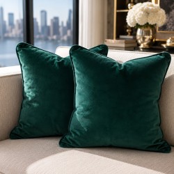 Coussins décoratifs en velours vert | Coussins de canapé passepoilés vert émeraude