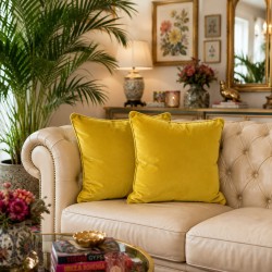 Mustard Yellow Velvet Scatter Cushions | Plain Yellow Velvet Cushions
