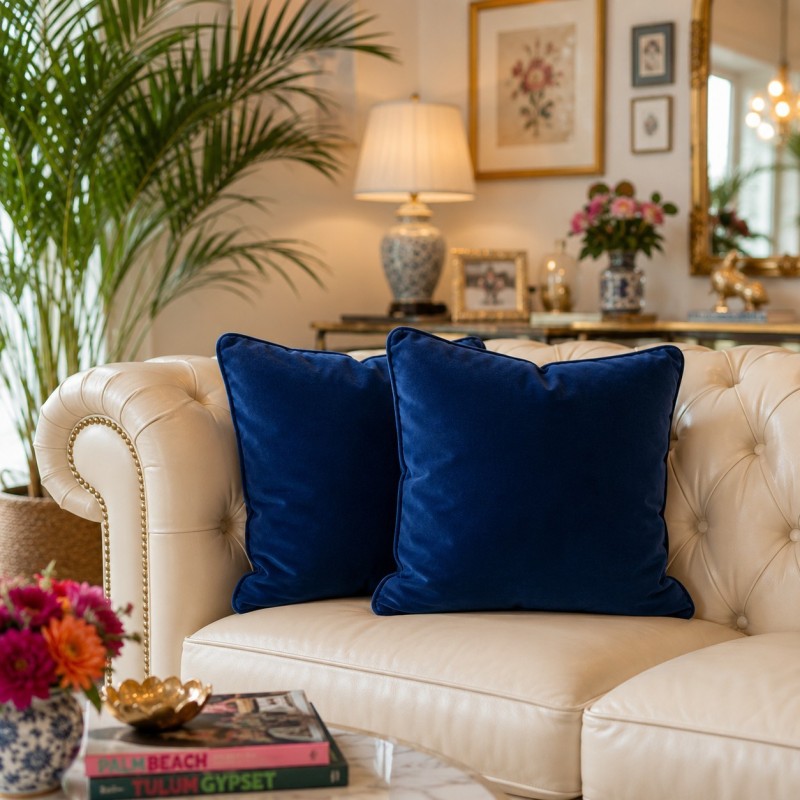 Coussins en velours bleu marine | Coussins décoratifs unis en velours bleu